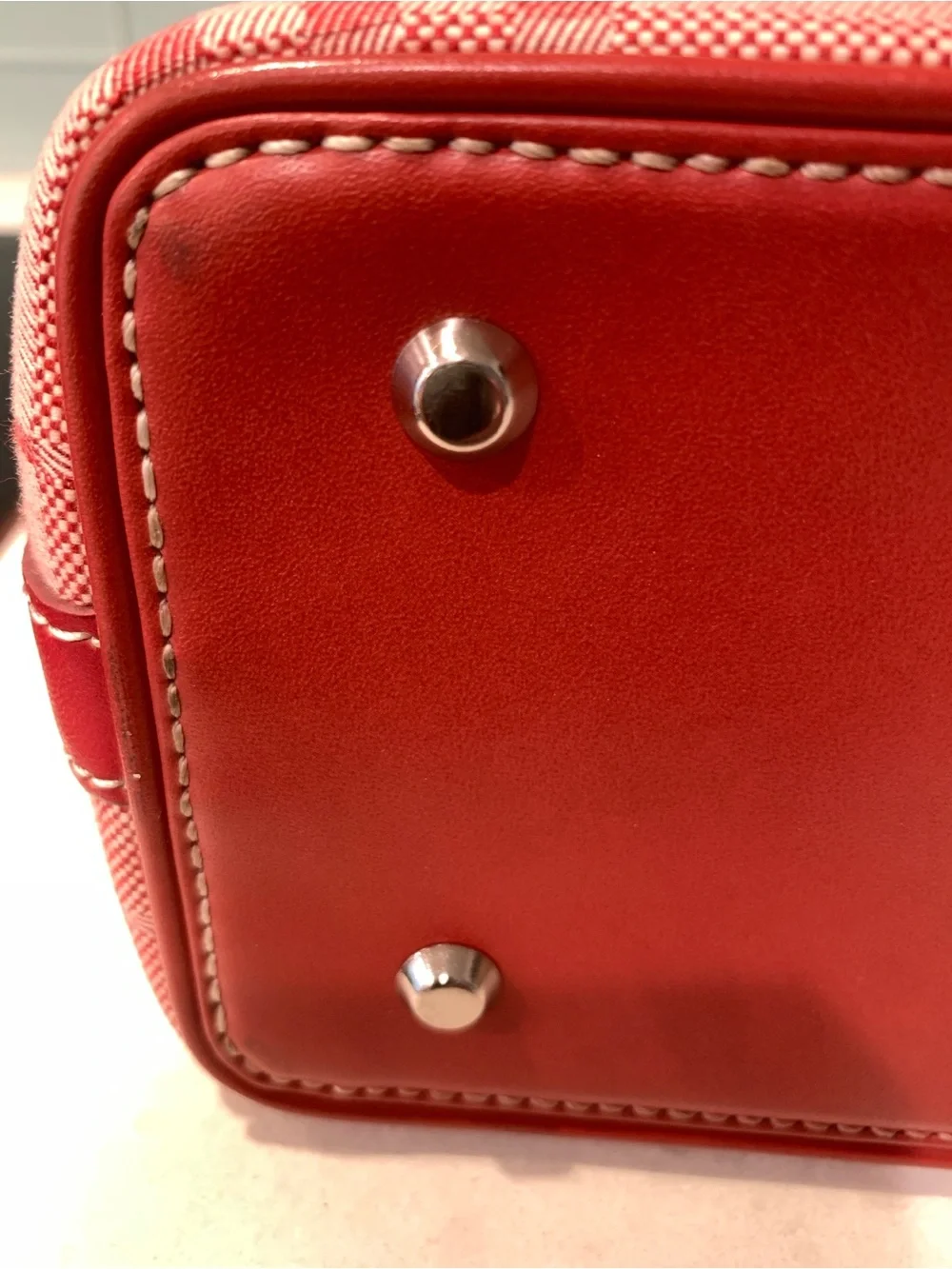 Burberry Red Denim Satchel Leather Trim Clean Interior Retail $4398 when new